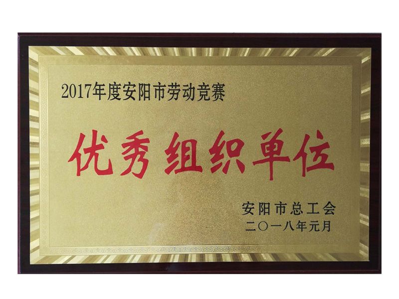 安阳总工会授予劳动竞赛优 秀组织奖